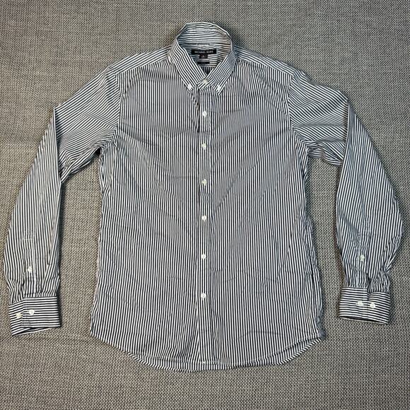 Michael Kors Shirt Mens Med Black Strips Slim Fit Long Sleeve Button Up - Picture 1 of 5